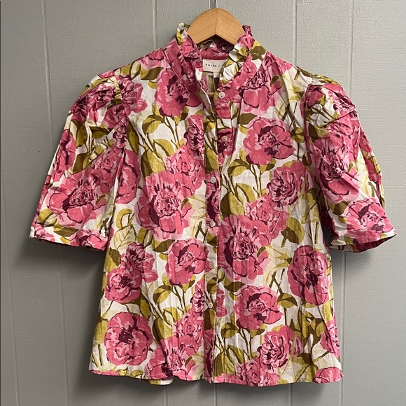 entro Tops - NWT Floral Entro Top Blouse Shirt Large Pink Green